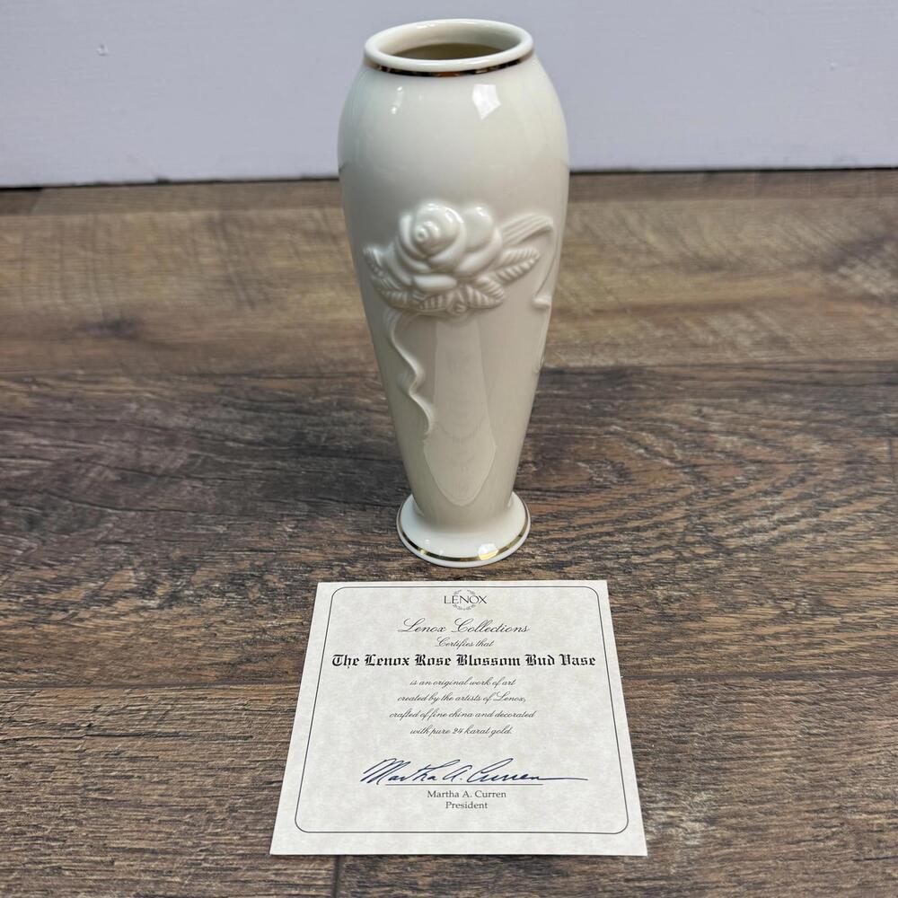 Lenox Rose Blossom Bud Vase Fine China OS Ivory Gold‎